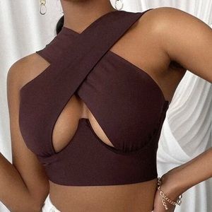 Cut out halter brown top
